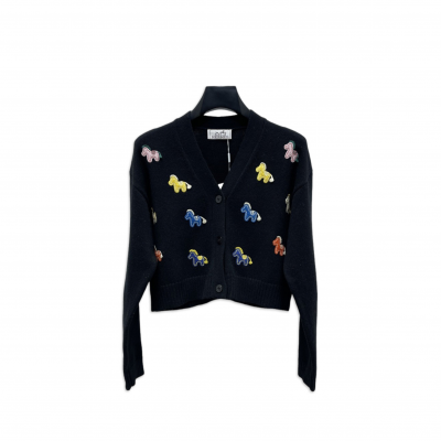 HERMES COLORFUL PONY V-NECK CARDIGAN